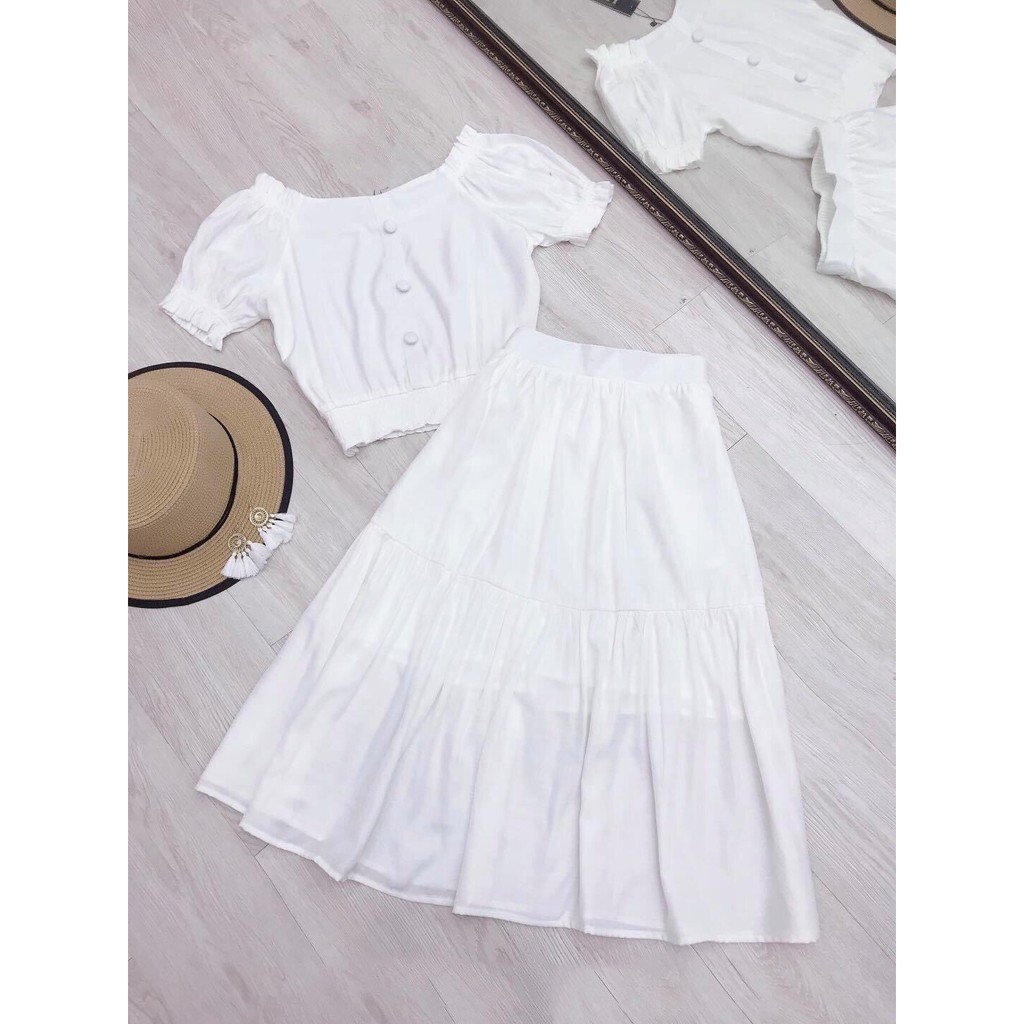 Set Váy Trắng Dáng Xòe Chất Liệu Trượt Thái Mềm Mịn Mát Lefe VT01 | BigBuy360 - bigbuy360.vn
