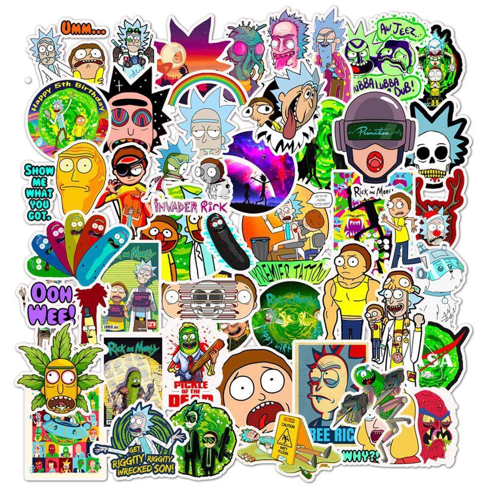 PEWANY Gói 50 Miếng Dán Hình Rick Và Morty Trang Trí Sổ Tay