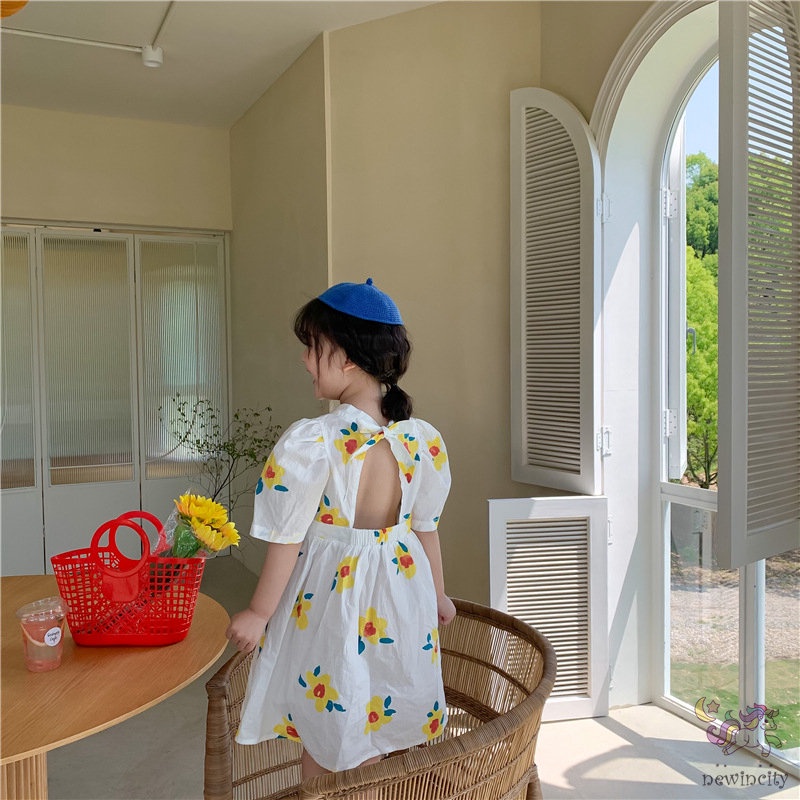 Đầm Công Chúa Hở Lưng Họa Tiết Hoa Dễ Thương Thời Trang Mùa Hè Cho Bé Gái