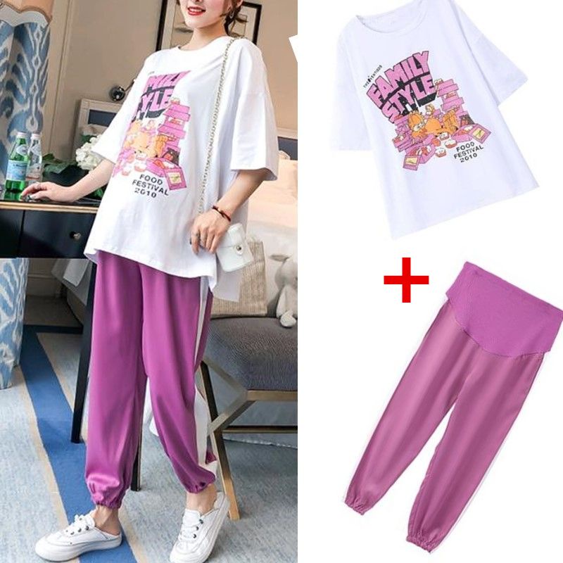 Bà Bầu M / U D Ti C Phụ Nữ Mang Thai &#Áo Thun cotton Hai Mảnh Tay Ngắn Dáng Rộng Thời Trang Mùa Hè Cho Mẹ Bầu Có size Lớn 39