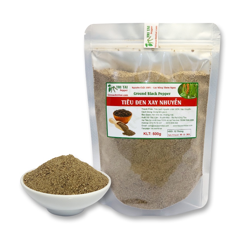 Tiêu Đen Xay Nhuyễn Nguyên Chất - Túi Zipper 500g - Tiêu Sạch Trí Tài
