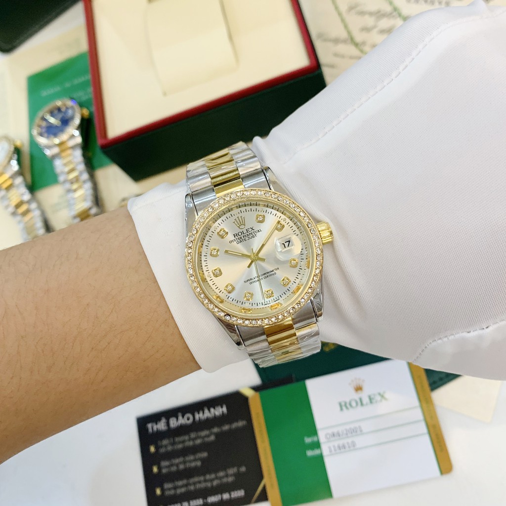 [Fullboxx 1:1] Đồng hồ nam Rolex - viền đá dây kim loại chống nước - DH501 Shop450