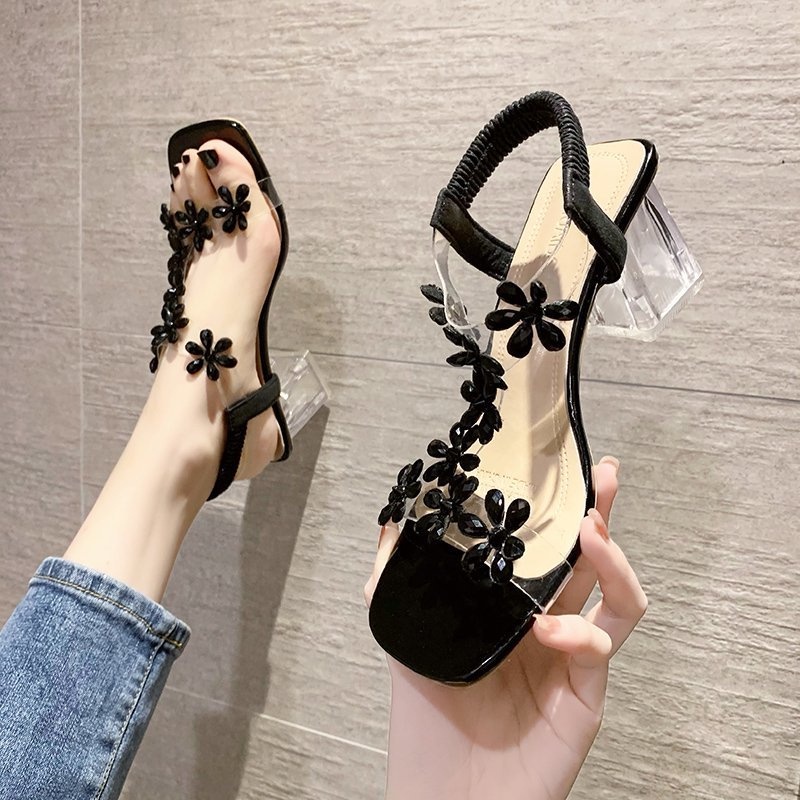 Giày Sandal Gót Cao Trong Suốt Đính Đá Thời Trang Mùa Hè Hàn Quốc Dành Cho Nữ 2022
