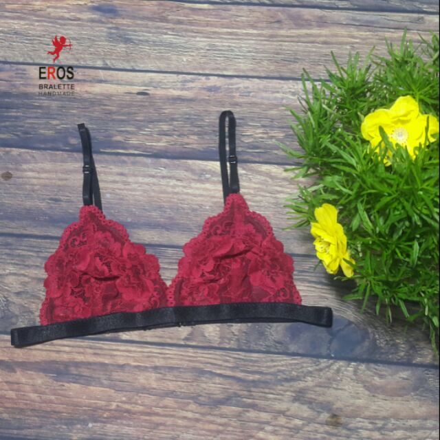 Áo lót bralette đỏ đô hoa