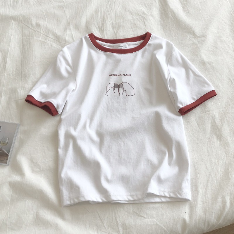 Áo thun UIOWOO tay ngắn dáng rộng màu sắc thời trang dành cho nữ