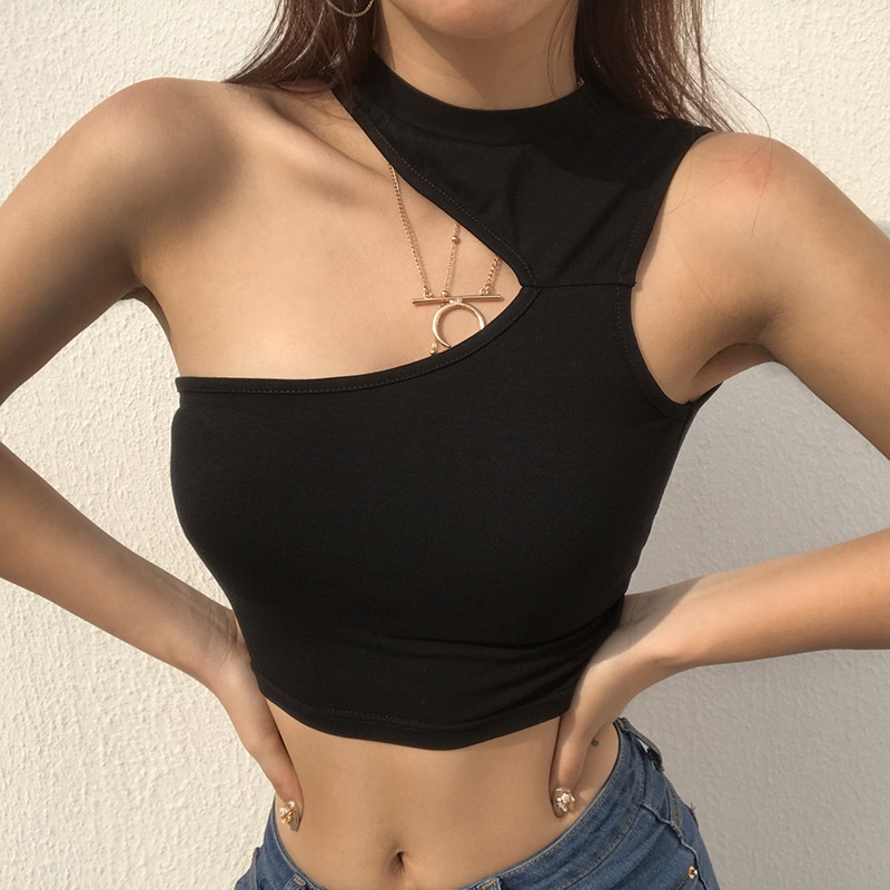 Áo Croptop Không Tay Màu Đen Ôm Dáng Thời Trang Mùa Hè Quyến Rũ Cho Nữ Size S M L