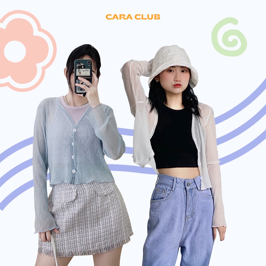 CARA Áo Maris Cardigan màu trắng/xanh tay dài ngọt ngào trẻ trung phù hợp dạo phố