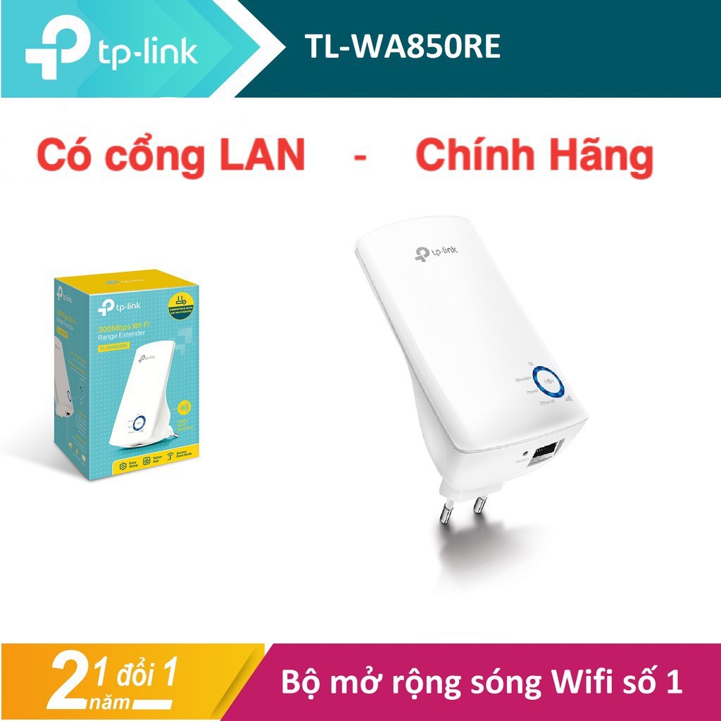 TP-Link N 300Mbps Mở rộng sóng Wifi Kích sóng wifi Tăng cường mạng Wifi -TL-WA850RE - Hàng Chính Hãng