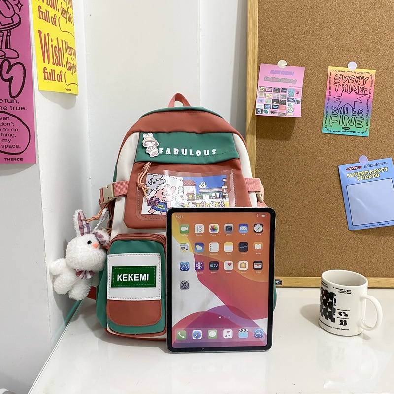 Balo học sinh sinh viên ulzzang màu sắc dễ thương kiểu hộp phong cách unisex nam nữ 1609