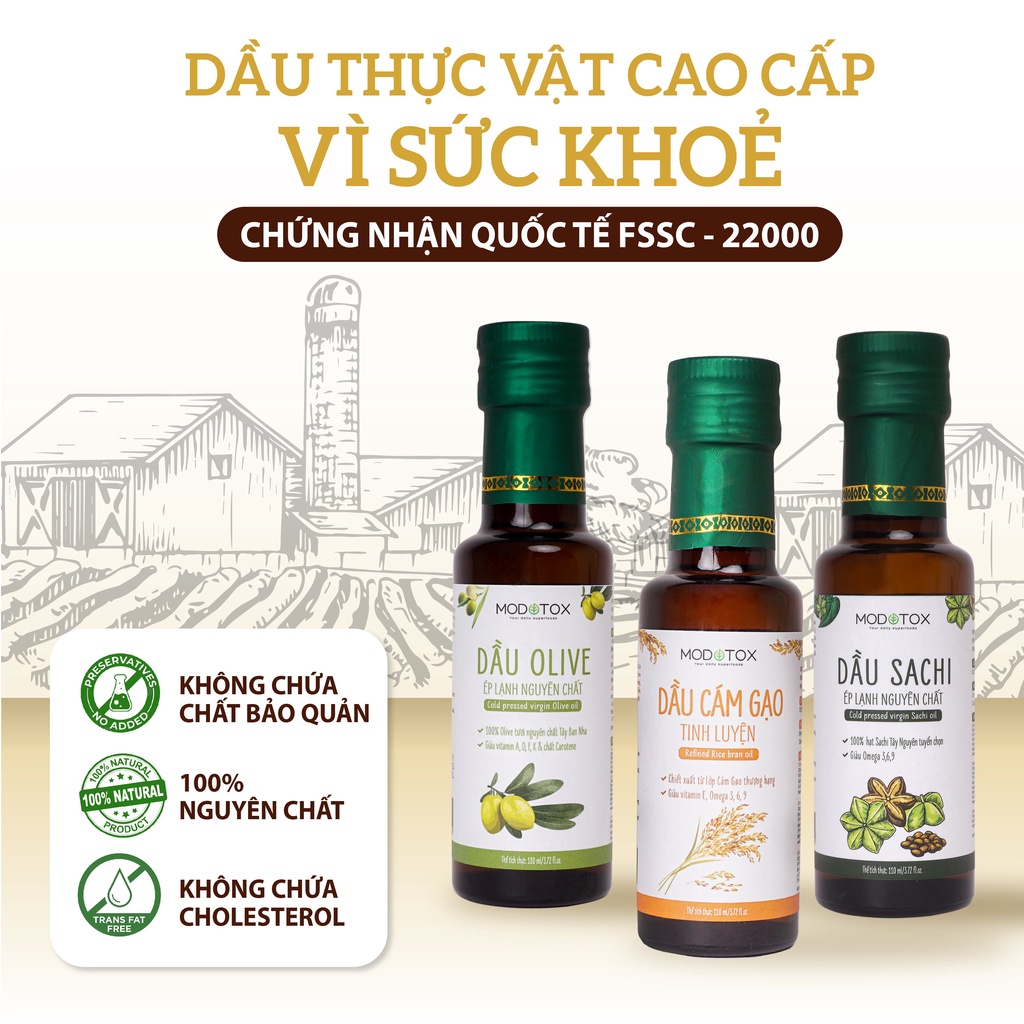 Dầu Cám Gạo Cao Cấp Tinh Luyện 100% Chiên Xào, Nấu Nướng Bổ Sung Omega 3,6,9 MODOTOX 110ml - 250ml (Chai)