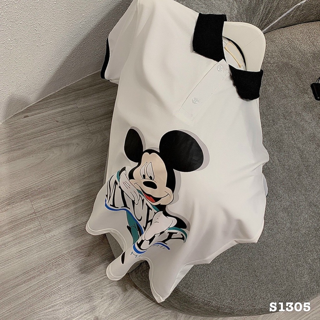 ÁO THUN POLO NAM NỮ CỔ TRỤ PHỐI MÀU HOẠ TIẾT MICKEY SIÊU DỄ THƯƠNG