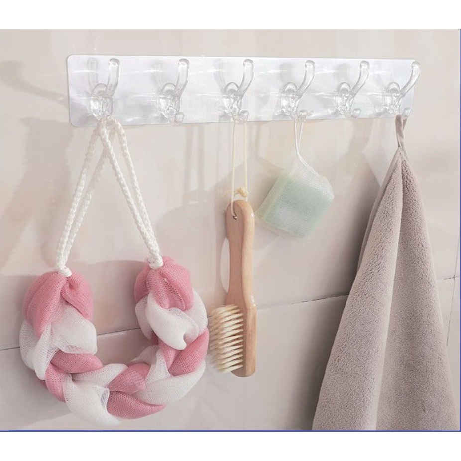 Mẫu mới _ Móc dính tường 6 nhánh trong suốt - siêu dính, siêu chắn chắn