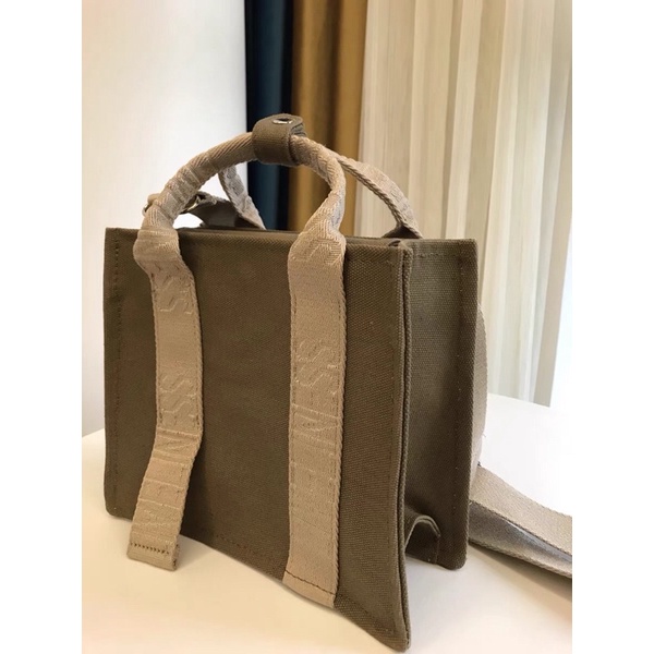 TÚI XÁCH ZARA MINI VẢI DÙ IN CHỮ MÀU XANH KAKI