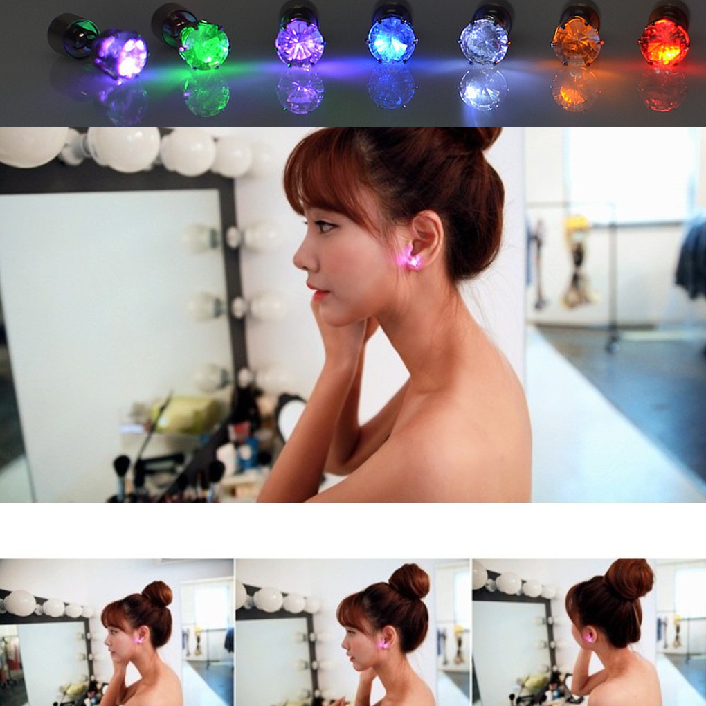 Light Up Led Stainless Steel Earrings Studs Dance for Xmas