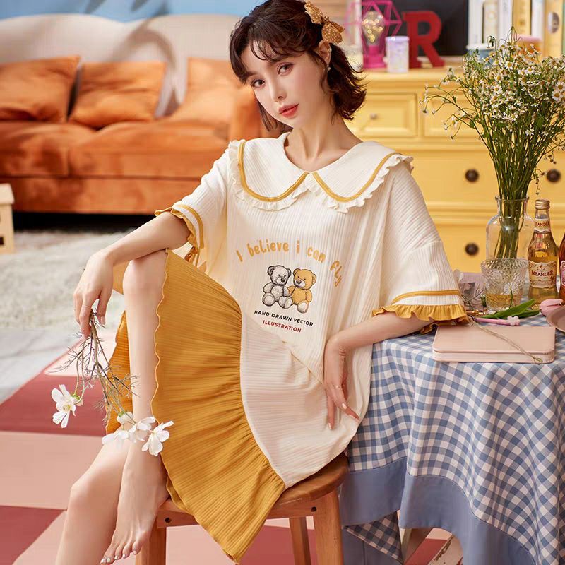 Váy ngủ cộc tay mùa hè đáng yêu ngọt ngào nữ tính nhiều mẫu mã kiểu Hàn Quốc có size to | BigBuy360 - bigbuy360.vn