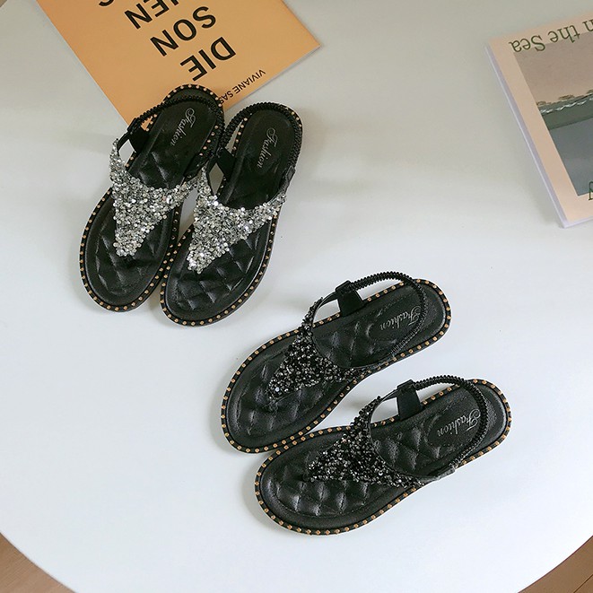 [A11] (Sẵn 1 số size) Dép Sandal Xỏ ngón Nữ Đính Hạt Lấp Lánh Cực Xinh