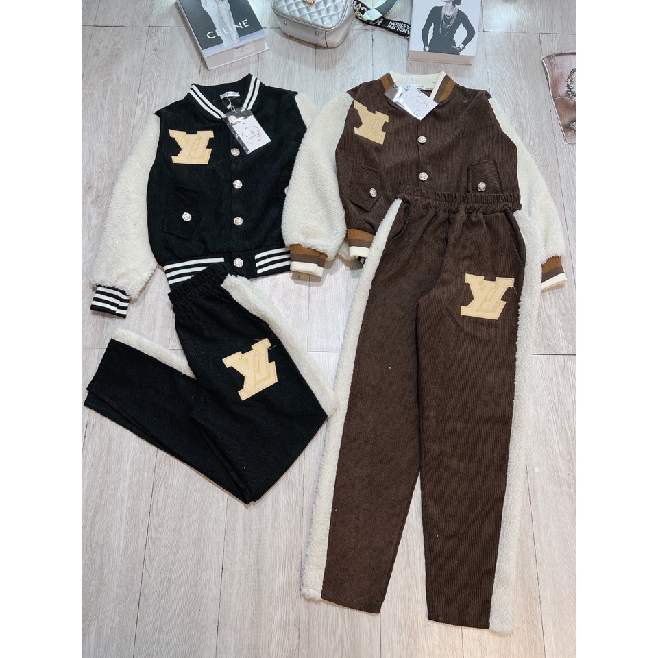Set đồ nữ chất nhung tăm dày dặn phối tay lông siêu đẹp, Set bộ nữ cực ấm