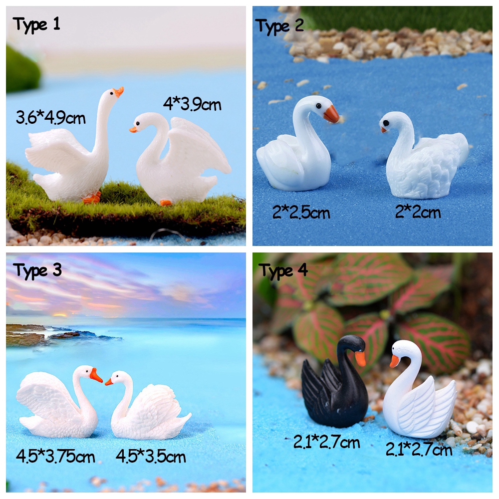 Set 2 Mô Hình Thiên Nga Bằng Nhựa Resin Dùng Trang Trí Tiểu Cảnh
