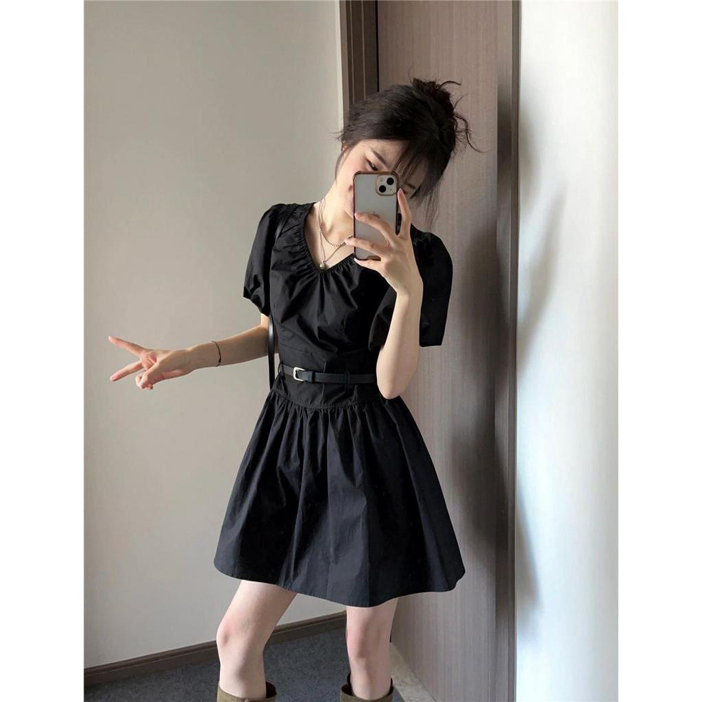 Đầm Đen Cổ Chữ V Eo Cao Dáng Ôm Có Thắt Lưng Thời Trang 63849