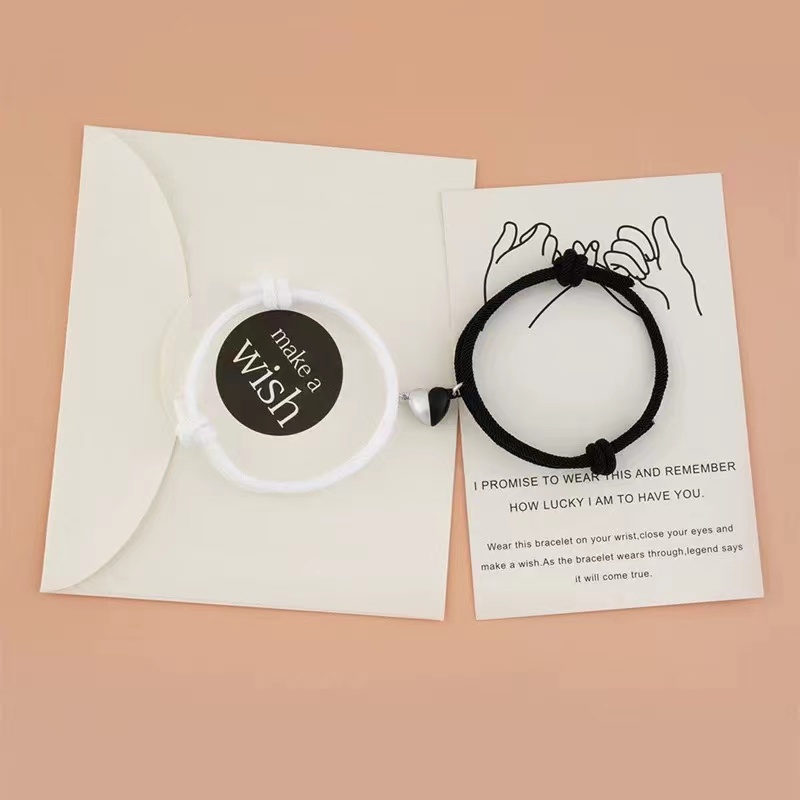 [Coisíní] Set 2 Vòng Tay Dây Bện Từ Tính Hình Trái Tim Màu Đen Và Trắng Thời Trang Có Thể Điều Chỉnh Làm Quà Tặng Cho Cặp Đôi Bạn Gái/ Bạn Gái