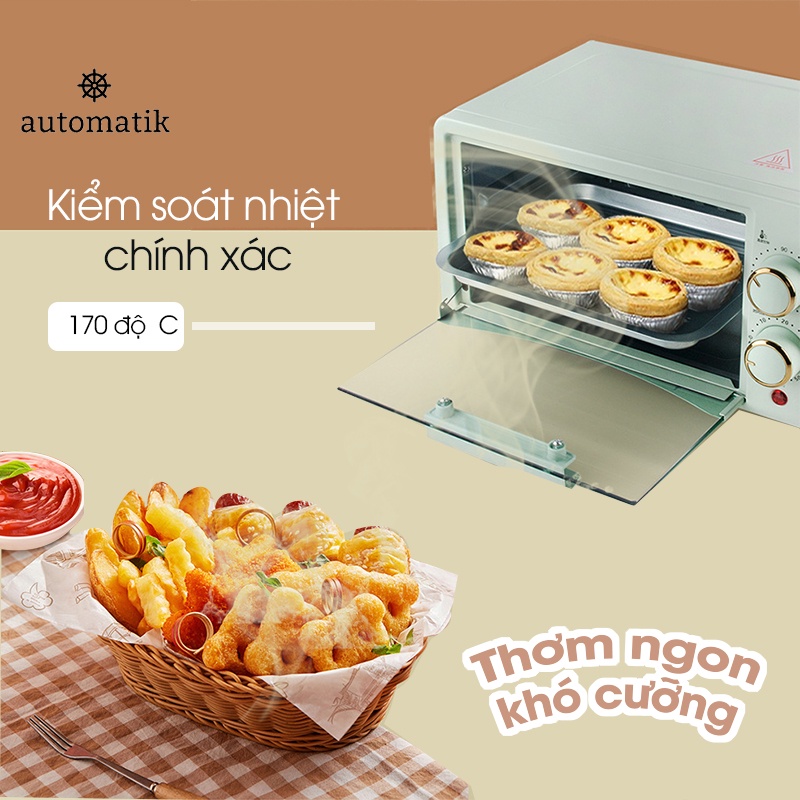 [BH 12 Tháng] Lò Nướng Điện Mini Đa Năng Nướng Bánh, Thịt, Pizza Chín Đều 12L + Tặng Găng Tay Cách Nhiệt - Automatik