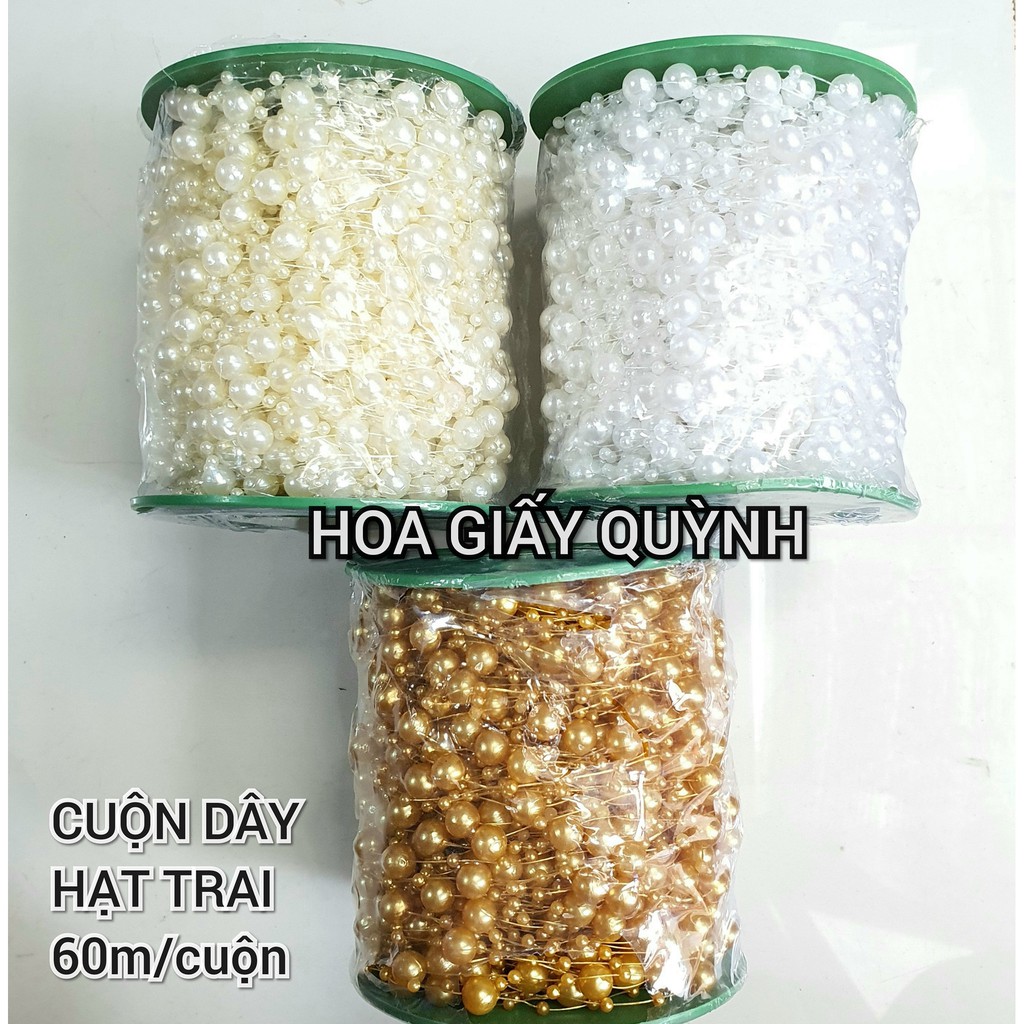 Cuộn chuỗi hạt trai 60m làm hoa cưới, trang trí quần áo kẹp tóc...
