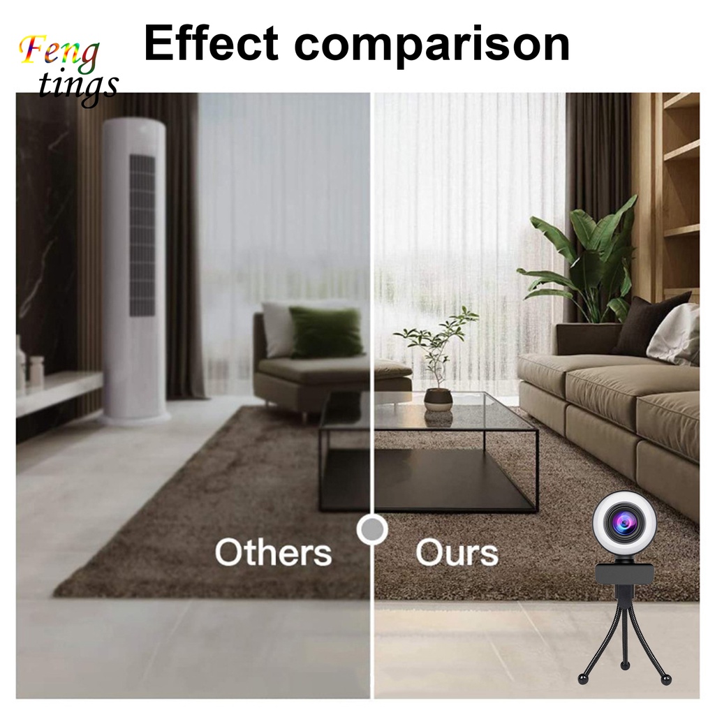 Webcam 1080P/2K kèm vòng đèn hình nhẫn dùng cho phát sóng trực tiếp