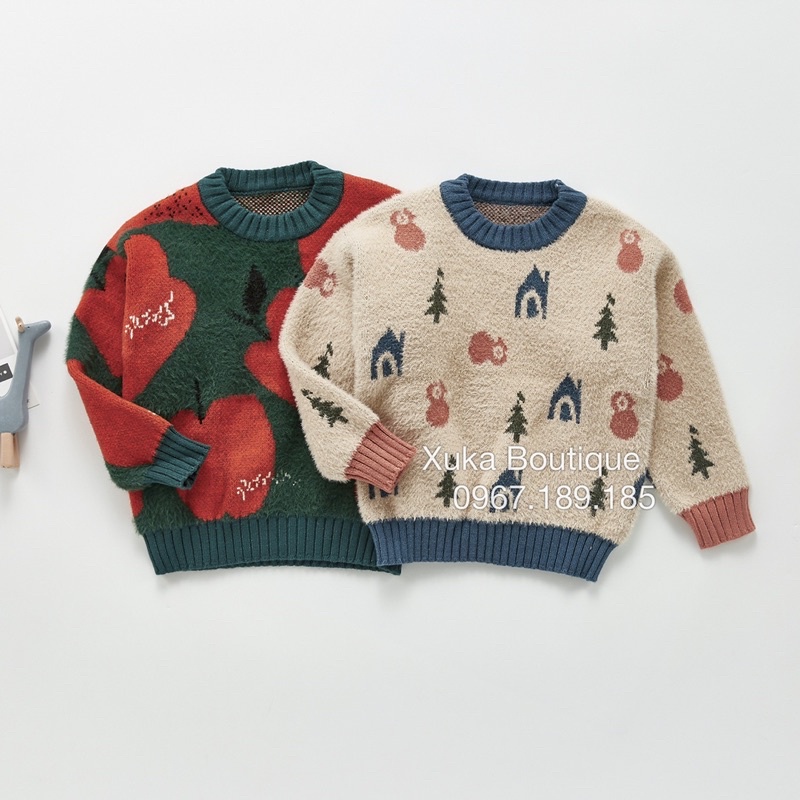 Áo Len Lông Thỏ Angou Siêu Mềm Giáng Sinh / Noel Bé Trai Bé Gái Từ 6 Đến 16Kg
