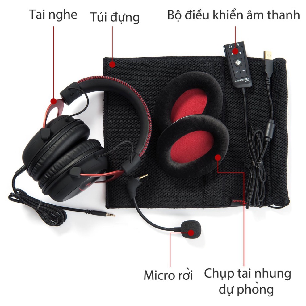Tai nghe gaming HyperX Cloud II - Gun Metal/Red (kết nối USB &amp; 3.5 inch) - Hàng Chính Hãng