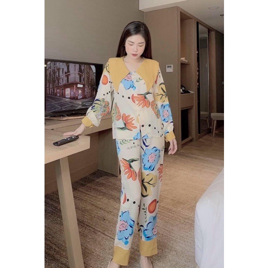 ❤️‍🔥HOT❤️‍🔥 Pijama lụa mango thiết kế cổ nhọn nhiều hoạ tiết xinh xắn chất loại 1 mềm mại thoáng mát