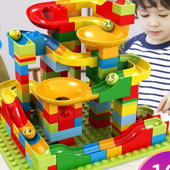 Lego xếp khối, hạt lớn nhỏ, cầu trượt lắp ráp trẻ em, đồ chơi ghép, lợi thông minh, 4 bé trai và gái, 3-6 tuổi