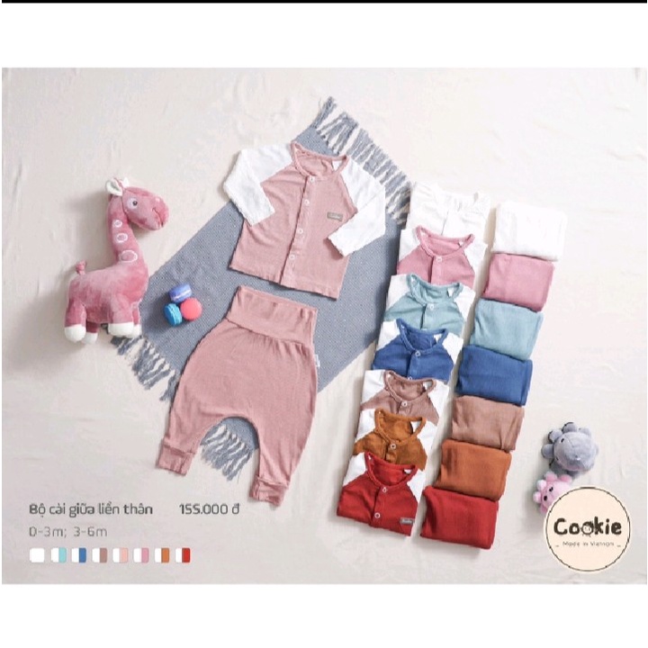 Bộ dài tay sơ sinh PHối tay cho bé chất vải tăm mềm Cookie