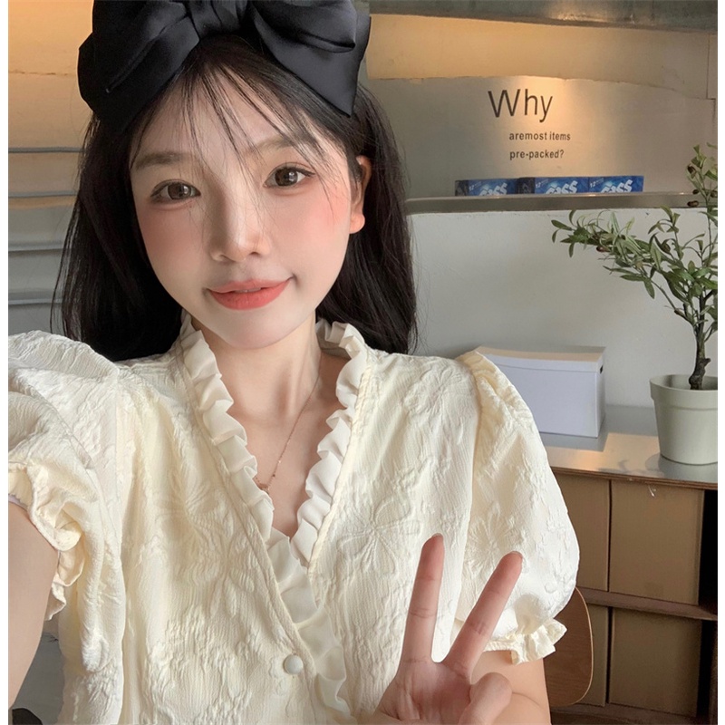 Áo Sơ Mi Tay Ngắn Cổ Chữ V Thời Trang Mùa Hè Quyến Rũ Dễ Phối Đồ Cho Nữ