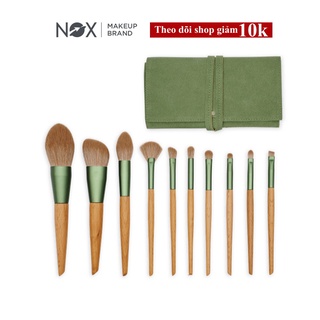NOX 10 PCS Makeup Brushes Set Green with Bag High Quality