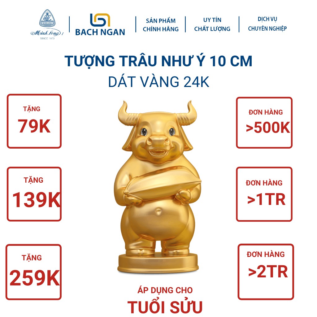 Tượng Trâu Sứ Minh Long Như Ý 10cm nhiều màu,trang trí vàng,  may mắn, tài lộc đẹp cao cấp dùng tặng quà