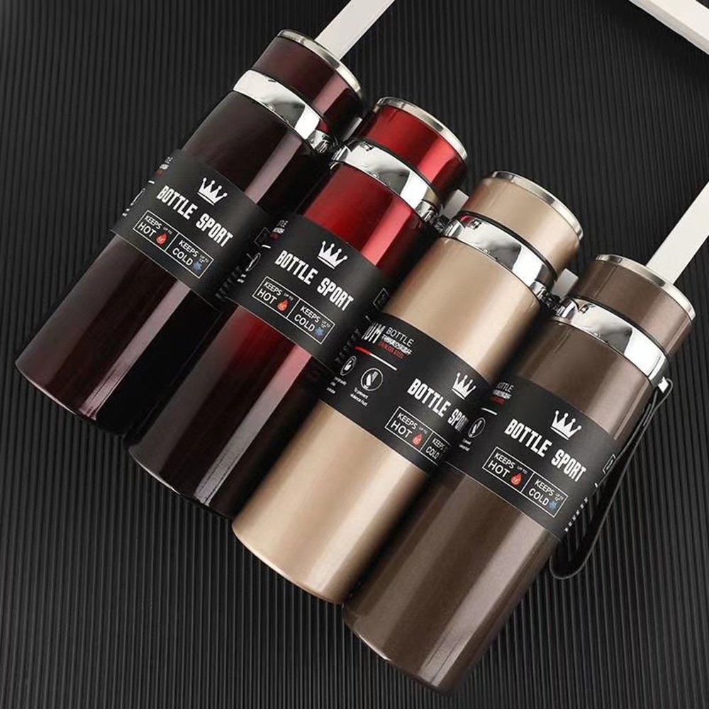 Bình giữ nhiệt inox lõi thép chống gỉ có nắp lọc trà và dây đeo tiện dụng