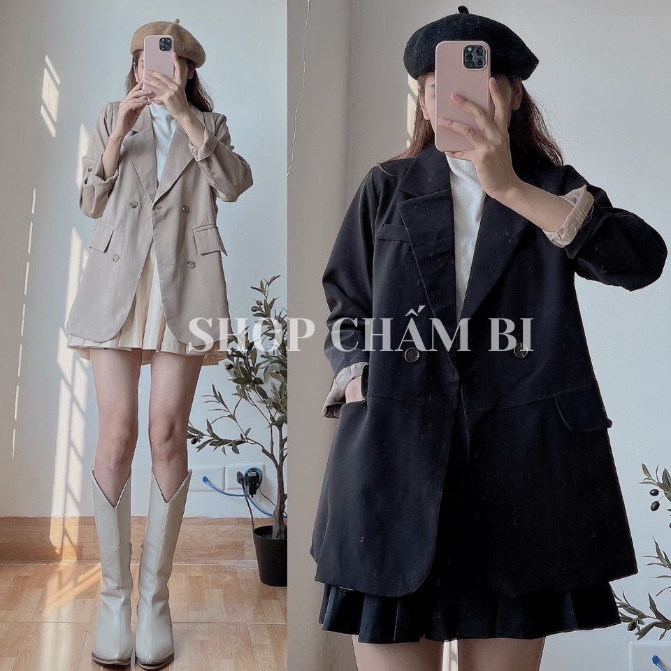 Áo khoác blazer 2 lớp A.269, Áo vest trơn 2 cúc ngang túi nắp ngang tay pha túi ngực giả cực xinh