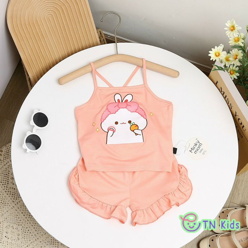 Bộ 2 dây thun lạnh Minky Mom họa tiết bé gái / Đồ bộ 2 dây cho bé