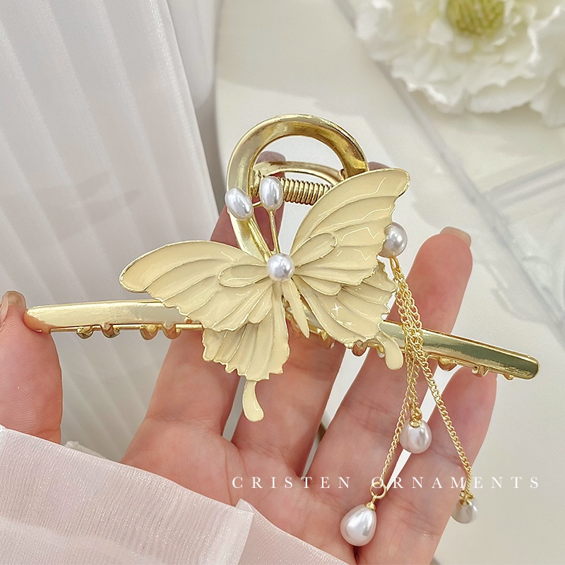 Kẹp Tóc Hình Cánh Bướm Phối Ngọc Trai Tua Rua Thời Trang 2023