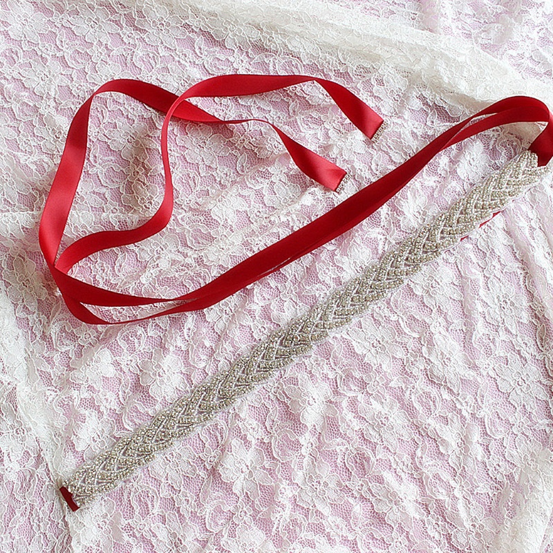 Thắt Lưng Ruy Băng Satin Đính Đá Cho Cô Dâu