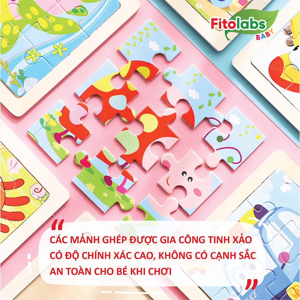 [QUÀ TẶNG KHÔNG BÁN] Tranh Ghép Gỗ Thông Minh FITOLABS Họa Tiết Đáng Yêu, Rèn Luyện Trí Não Cho Bé - 9 Mảnh 11x11cm