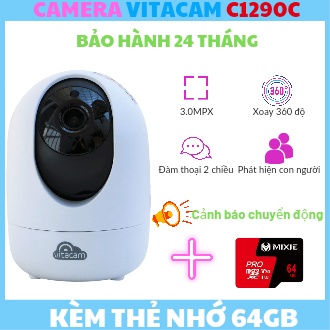 Camera IP Wifi Vitacam C1290-C không râu 3.0Mp Ultra HD,Quan Sát Ban Đêm Xoay 360 Độ,Cảnh Báo Chuyển Động,Bảo Hành 2 Năm