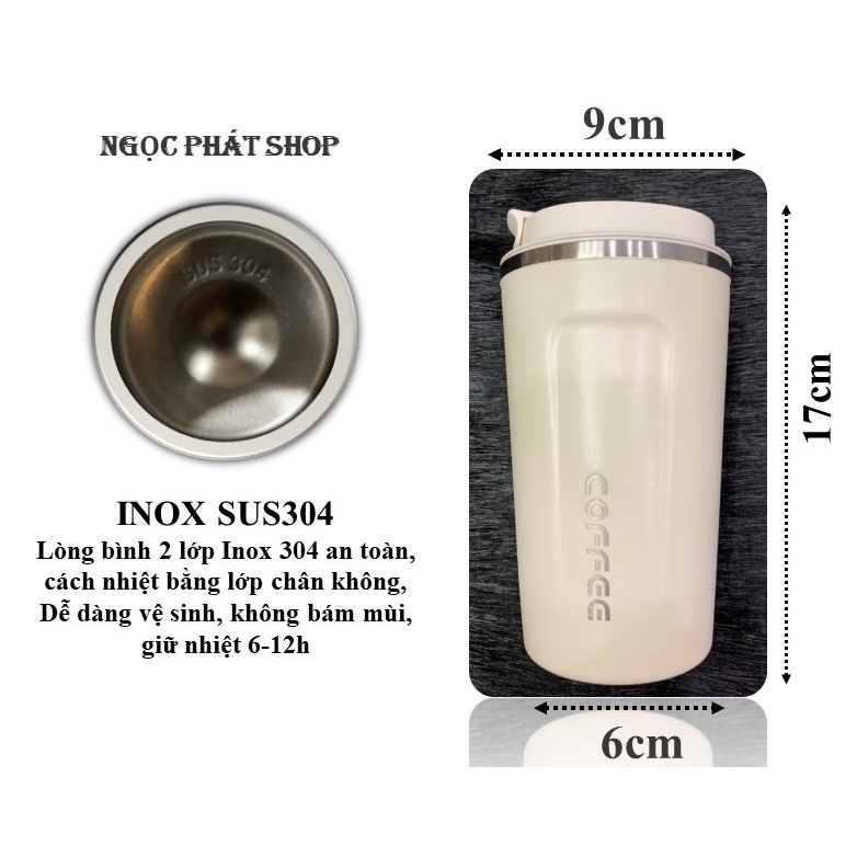 Bình giữ nhiệt, bình coffee Inox 2 lớp SUS 304 nắp bật tiện dụng 510ml