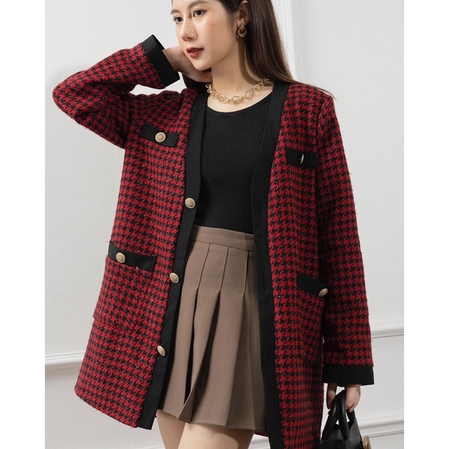 Áo Dạ Tweed Cardigan Hoạ Tiết Zizac Viền Đen Dáng Dài | BigBuy360 - bigbuy360.vn