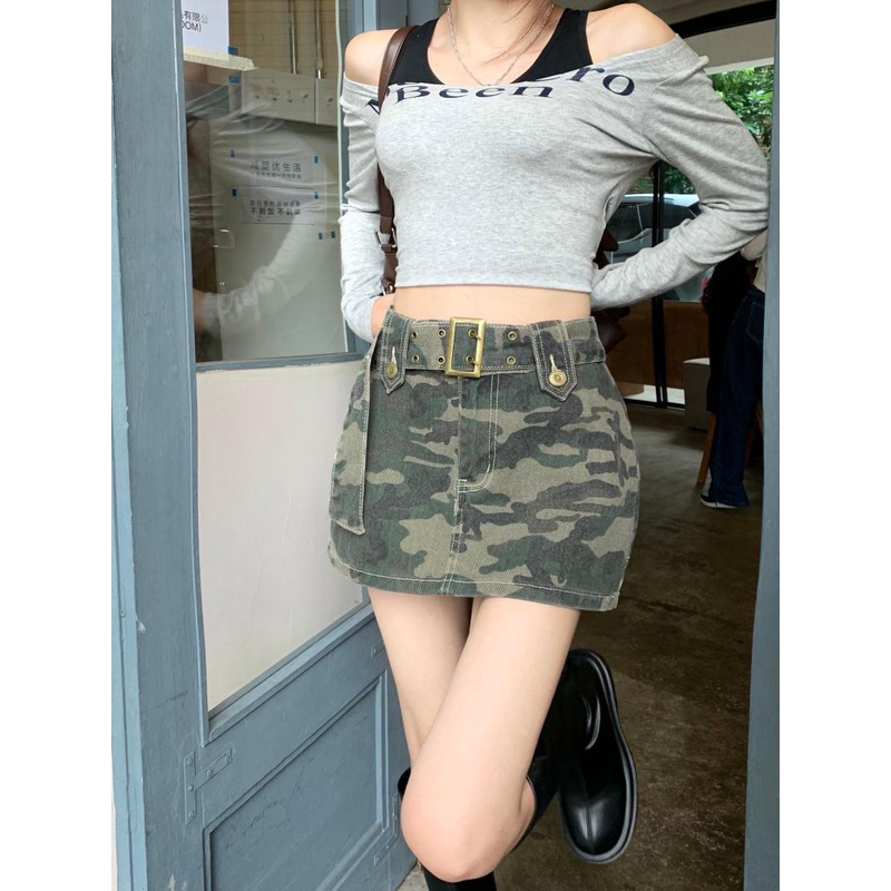 Cocory vn Chân váy jean Chữ A Lưng Cao Thời Trang Retro Cho Nữ