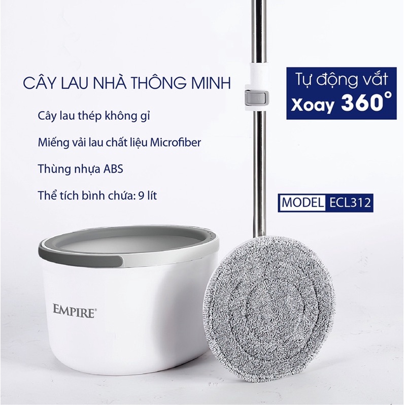 Bộ cây lau nhà tách nước bẩn EMPIRE - (E312) cây lau nhà tách nước bẩn thông minh tự vắt 360 độ, chổi lau nhà