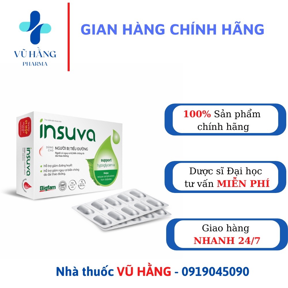 Viên uống hỗ trợ giảm đường huyết cho người bị tiểu đường, đái tháo đường Insuva