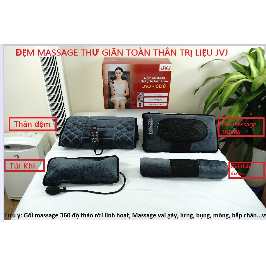 Đệm massage toàn thân thảo dược JVJ JH-CD8 đa năng hỗ trợ giảm đau mỏi lưng, vai, gáy- Bảo Hành 12 tháng