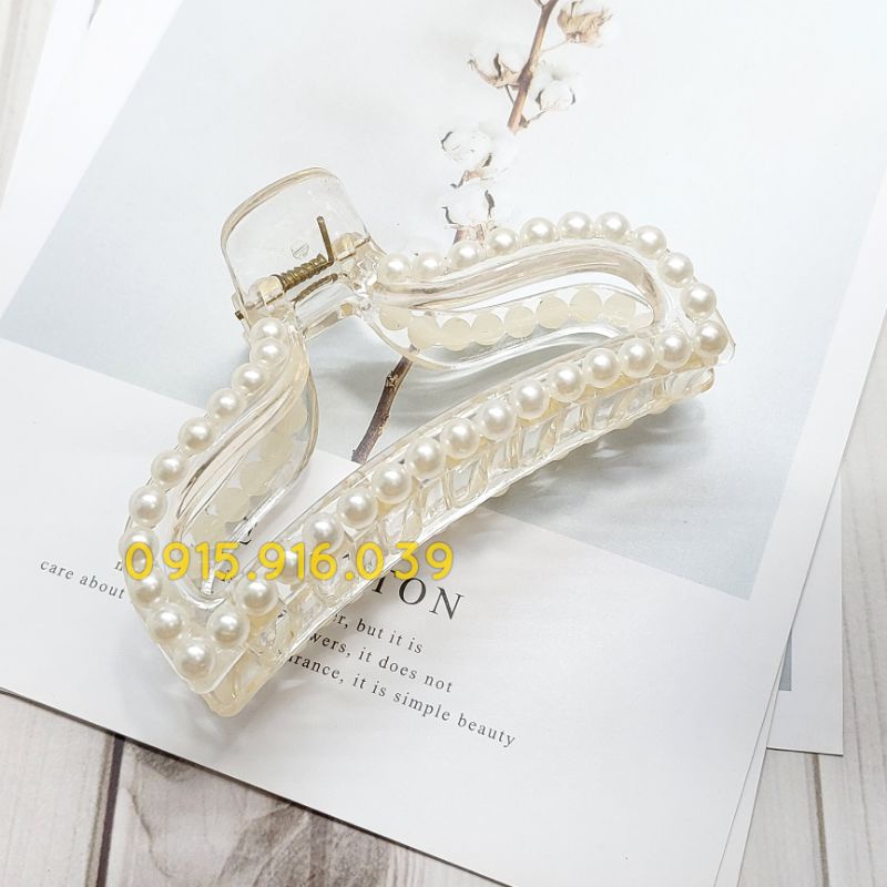 Kẹp Tóc Nữ Đính Ngọc Nhựa Kẹp Càng Cua Gấp Tóc Size Lớn