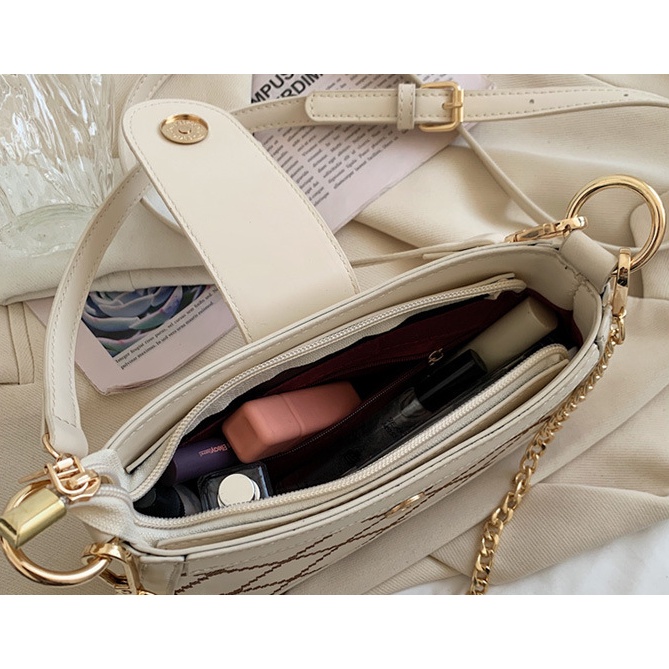 Túi xách đeo chéo nữ đẹp đi chơi 2 dây da thêu trần trám HY257